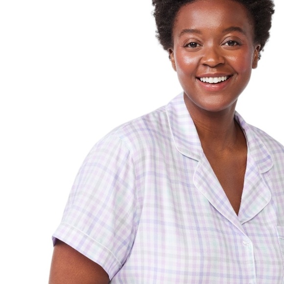 NWT - Women’s Joyspun Woven Notch Collar Pajama Top (Lavender Touch Plaid 3XL) - Picture 7 of 12